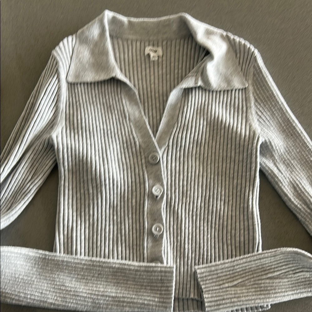 Aerie Gray Ribbed Cardigan Sweater